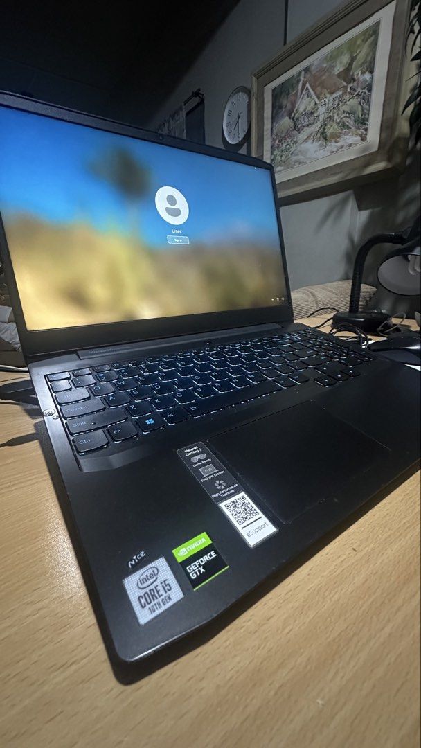 Lenovo IdeaPad Gaming 3 Intel Core i5 GTX (Category: Laptops & Notebooks) located in Pasig City. Submitted by ptyfsl (Listing ID 1466462385, Image 1). Description: - Model: Lenovo IdeaPad Gaming 3 - Processor: Intel Core i5 (10th Gen) - Graphics: NVIDIA GeForce GTX - Design: Matte black finish with clean deck and original stickers - Keyboard: Full-size backlit keyboard with numeric keypad - Trackpad: Large and responsive - Ideal Use: Solid entry-