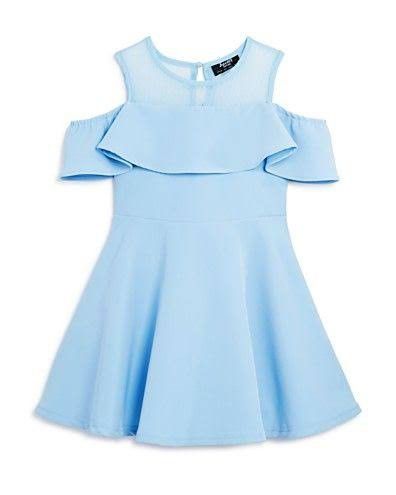 Light blue cold shoulder ruffle skater dress (Category: Dresses) located in Bacoor. Submitted by katecassan85266 (Listing ID 1466385149, Image 1). Description: Light blue skater dress with cold shoulder cutouts and ruffled overlay across the chest. Sheer mesh panel at the upper chest and neckline. Keyhole button closure at the back. Flared skater skirt silhouette. Short sleeves. Fun party or casual weekend outfit. Vibrant solid pastel color..
