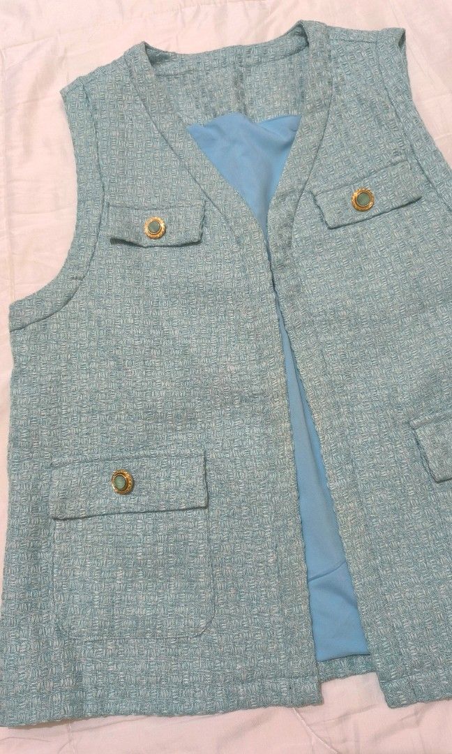 Light Blue Green Tweed Coat Vest (Category: Coats, Jackets and Outerwear) located in Dasmarinas. Submitted by modcloset_ph (Listing ID 1466385871, Image 2). Description: .