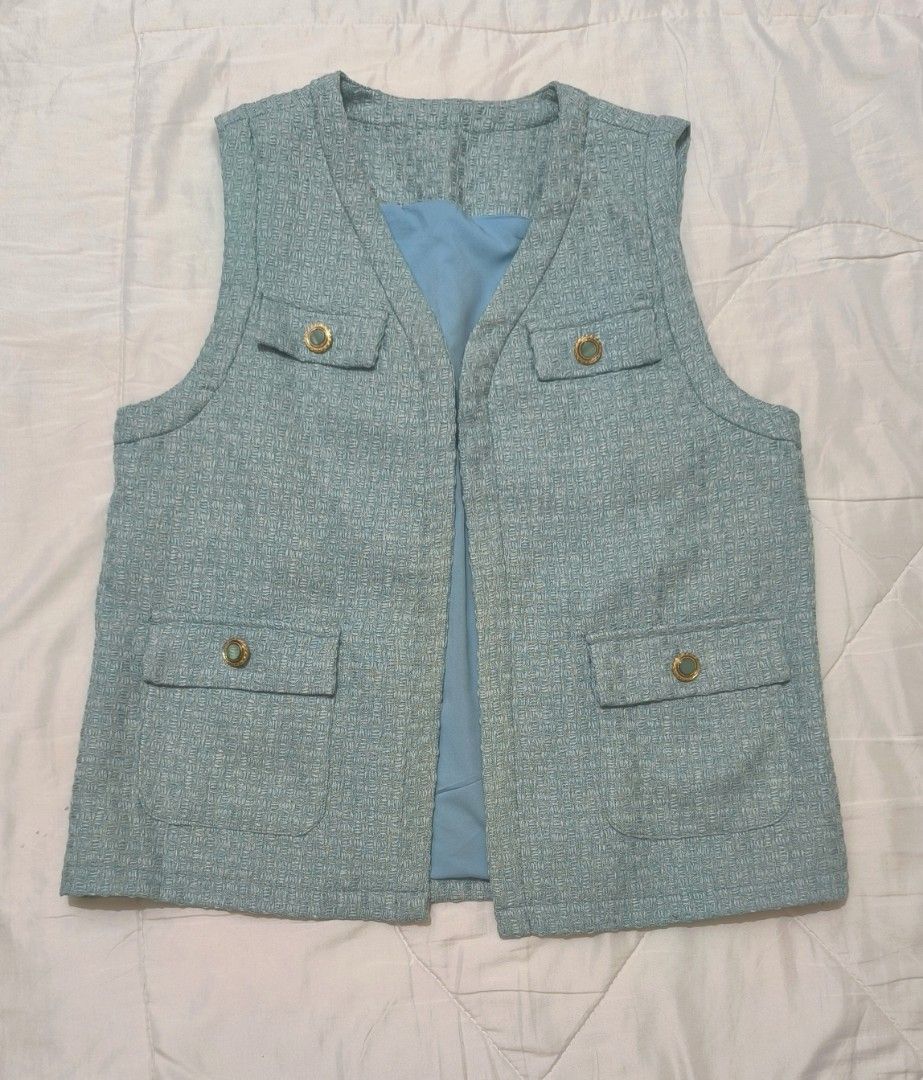 Light Blue Green Tweed Coat Vest (Category: Coats, Jackets and Outerwear) located in Dasmarinas. Submitted by modcloset_ph (Listing ID 1466385871, Image 1). Description: .