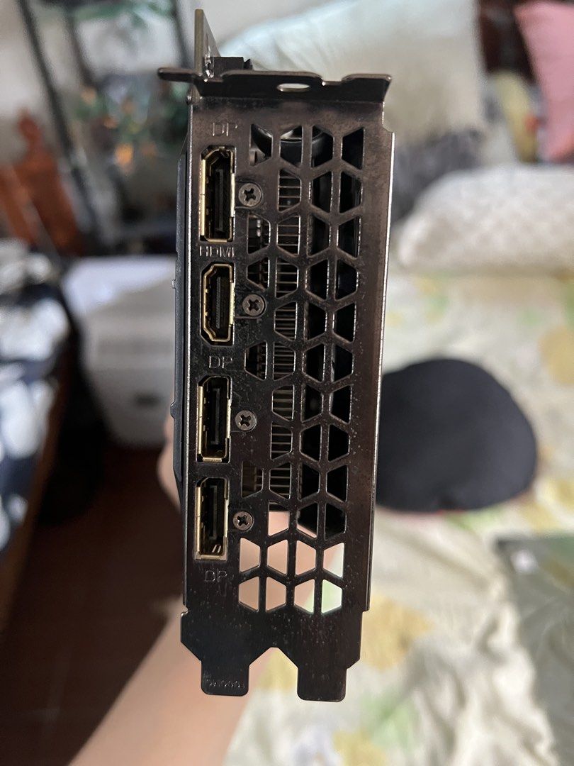 LS: Gigabyte GeForce RTX 2060 Graphics Card (Category: Computer Parts) located in Manila. Submitted by pvboni11 (Listing ID 1466457349, Image 3). Description: LOOKING TO SWAP FOR A 3070 or higher GPU. Willing to add cash. SPECS: - Model: Gigabyte GeForce RTX 2060 6GB - Cooling: Dual fans with copper heat pipes - Build: Includes sturdy backplate - Ports: Standard DisplayPort and HDMI video outputs - Power: Requires a single 8-pin power connector -