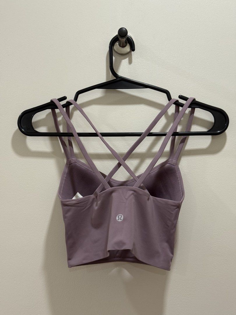 Lululemon Align Strap Crop Tank Top Purple Size 2 (Category: Activewear) located in Caloocan City. Submitted by shop.andrea (Listing ID 1466447433, Image 2). Description: - Brand: Lululemon - Style: Crop tank top with multi-strap crisscross back - Color: Muted purple - Size: 2 - Support: Built-in shelf bra with removable cups - Material: Buttery-soft nylon and elastane blend - Details: Classic Lululemon logo on lower back hem - Condition: Excelle