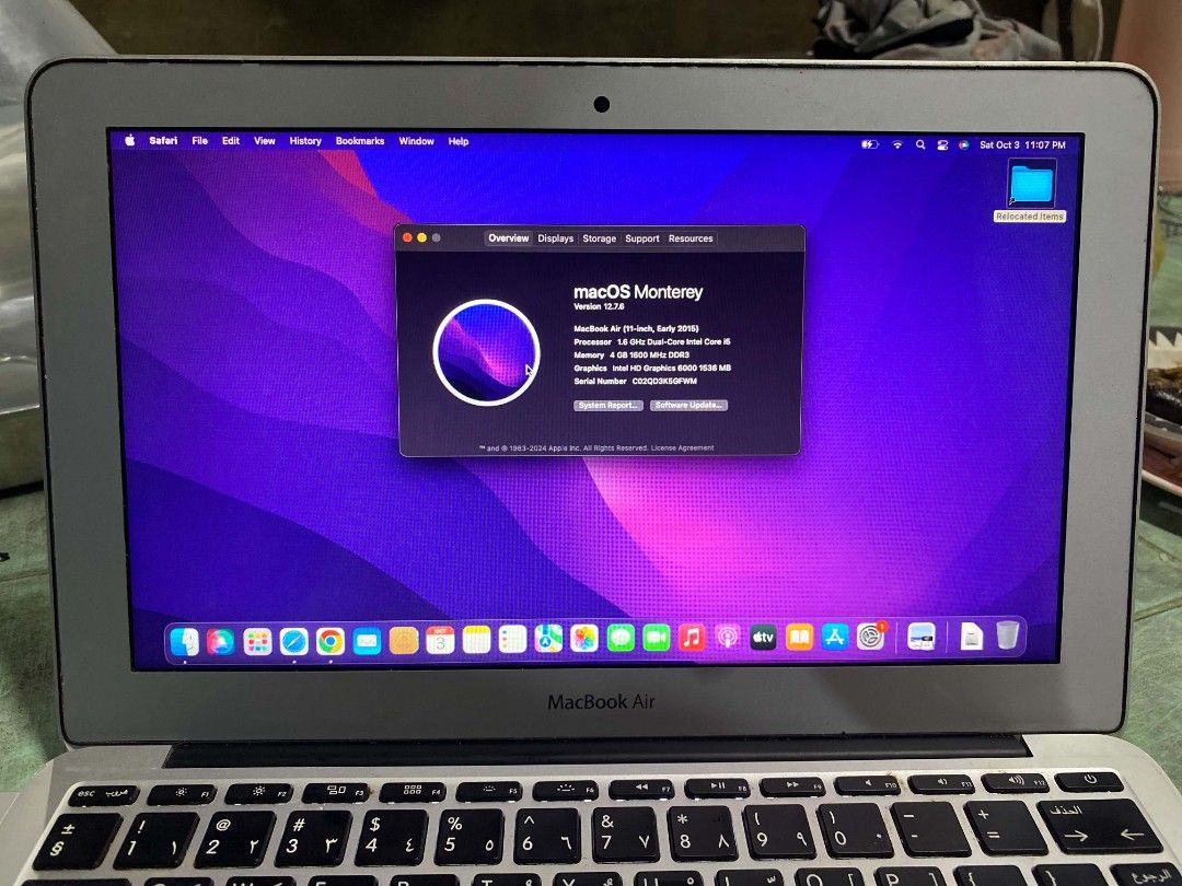 MacBook Air 11-inch (Early 2015) (Category: Laptops & Notebooks) located in Manila. Submitted by chris122805 (Listing ID 1463594181, Image 1). Description: System Specifications: • Model: Apple MacBook Air 11-inch (Early 2015) • Processor: 1.6 GHz Dual-Core Intel Core i5 • Memory: 4 GB 1600 MHz DDR3 RAM • Graphics: Intel HD Graphics 6000 1536 MB • OS: macOS Sierra (10.12.6) I can update to the maximum compatible for you if you want • Storage: 128