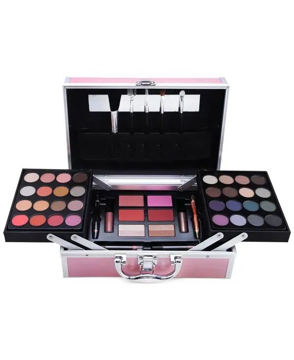 Macy’s Complete Makeup Vanity Case (Category: Makeup) located in Santa Rosa. Submitted by gladywithouts (Listing ID 1466561220, Image 1). Description: - All-in-one set: Includes fold-out trays loaded with eyeshadows, blushers, and lip glosses - Accessories included: Comes with applicators and makeup brushes secured neatly in the top lid - Portable & Sturdy: Built with a strong aluminum frame and a convenient carrying handle - Organized: Keeps all