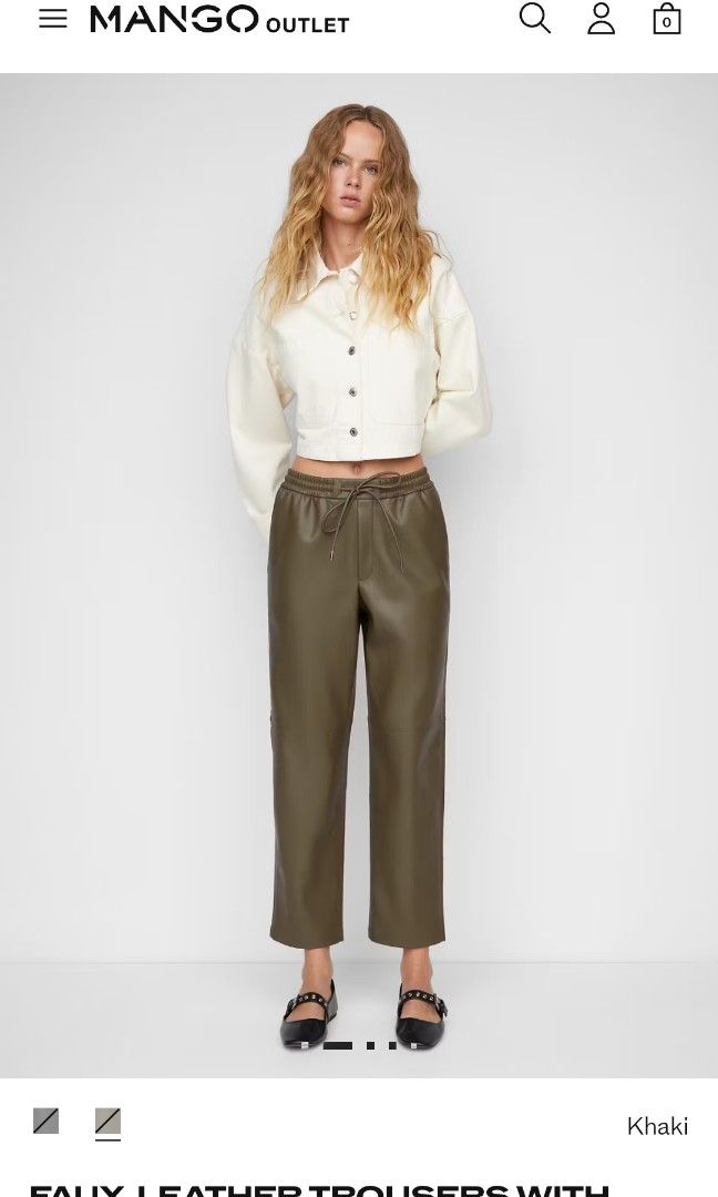 MANGO Faux Leather Olive Green Pants (Category: Other Bottoms) located in Manila. Submitted by thriftspotting (Listing ID 1466520206, Image 1). Description: Good as New Condition..