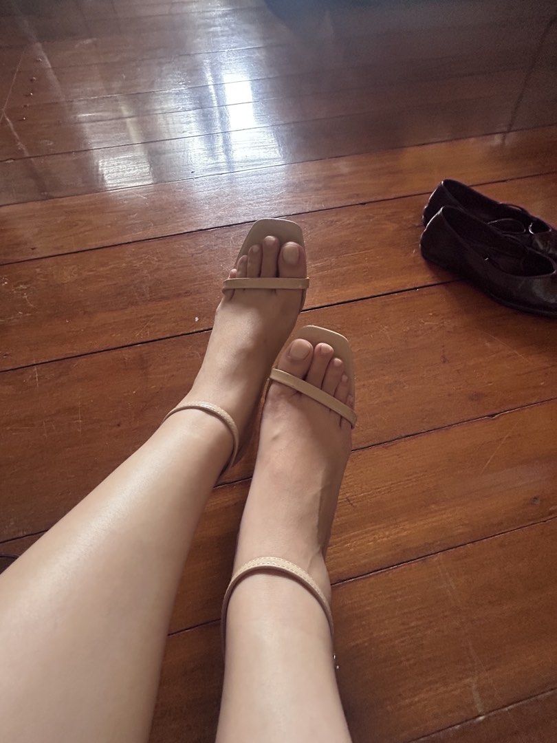 Mango Nude Patent Square Toe Stiletto Heels (Category: Heels) located in Cebu City. Submitted by shopmikascloset (Listing ID 1466362437, Image 1). Description: Barely used and needs some gluing since the glue started weakening from no use but barely any scratches on the surface. - Brand: MNG - Style: Nude patent high stiletto heels with square toe and dainty ankle strap - Colour: Classic neutral (goes with everything) - Size: Standard sizing - Co