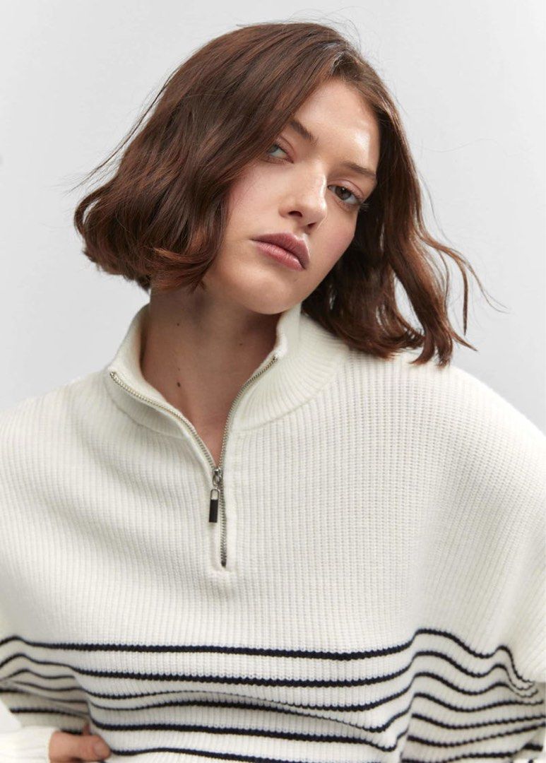 MANGO Striped Sweater with Zip (Category: Coats, Jackets and Outerwear) located in Echague. Submitted by love.periii (Listing ID 1466510496, Image 3). Description: 𝐀𝐕𝐀𝐈𝐋𝐀𝐁𝐋𝐄 | Send your offer if interested. Please don’t ask obvious or clearly indicated questions—it will not be entertained. ❌ NO LOWBALLERS ❌ medium on tag NO ISSUE payment: gcash shipping via j&t.
