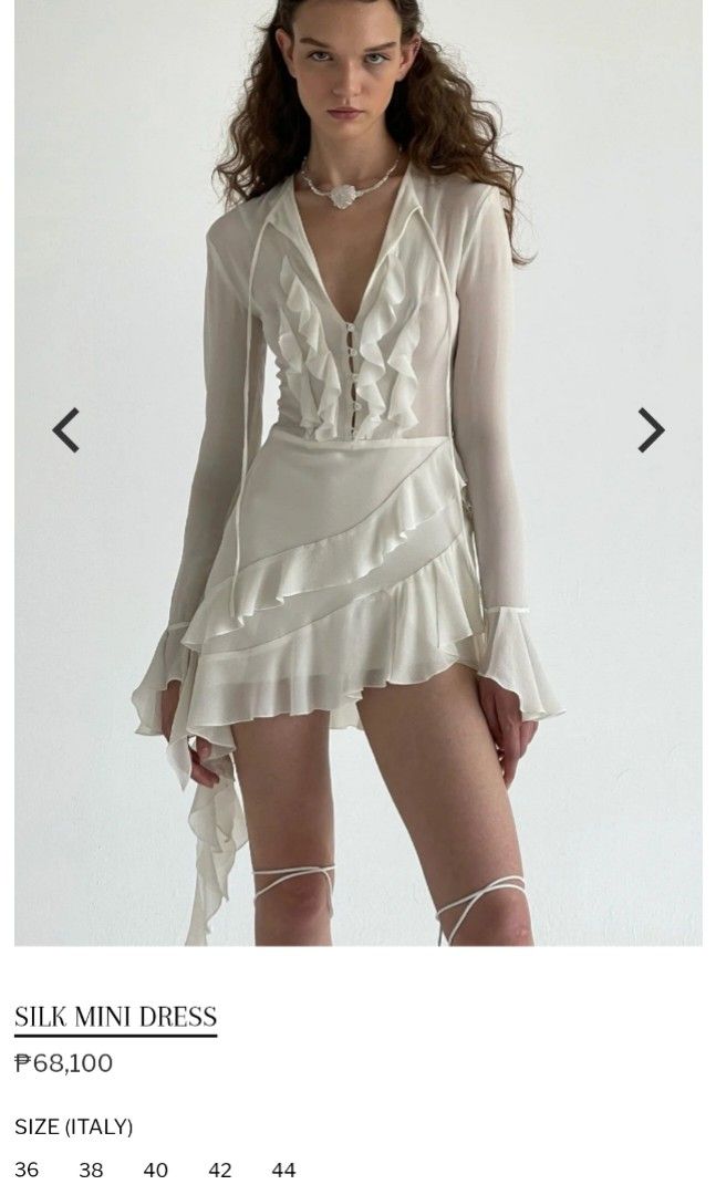 Marina eerie ruffled silk white dress (Category: Dresses) located in Pasay City. Submitted by claradonya06 (Listing ID 1466449552, Image 2). Description: This is a marina eerie ruffled silk white dress. Since I already removed the tag and I can't provide the authentication drop your price nalang po accordingly to your preferences.Small to medium . you can visit this website for references https://marinaeerrie.com/products/airy-silk-dress?variant=
