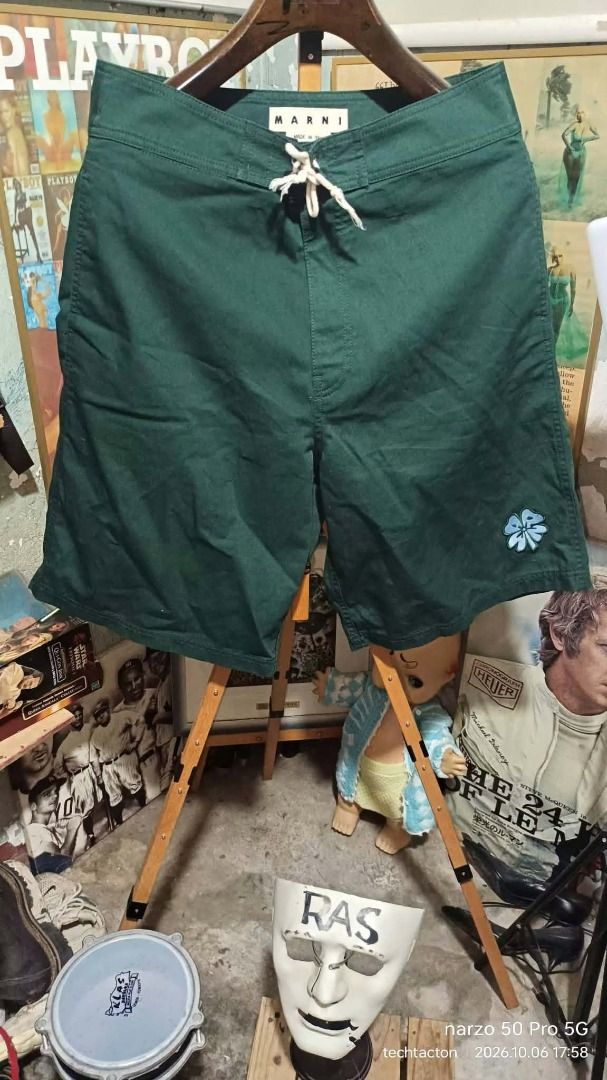MARNI Bermuda Shorts (Category: Shorts) located in Santo Tomas. Submitted by pickers_corner (Listing ID 1466339821, Image 1). Description: MARNI Bermuda Shorts/walk Jorts authentic siZe 48 w32 L22.5 H12.5 - Brand: Marni (Made in Italy) - Size: 48 - Color: Dark green with white drawstring cord - Material: Clean, breathable cotton - Design: Straight cut, casual style with a small embroidered four-leaf clover on the lower left leg - Condition: 100% 