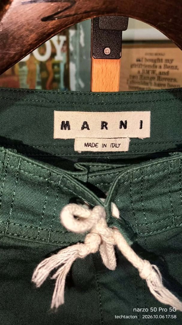 MARNI Bermuda Shorts (Category: Shorts) located in Santo Tomas. Submitted by pickers_corner (Listing ID 1466339821, Image 2). Description: MARNI Bermuda Shorts/walk Jorts authentic siZe 48 w32 L22.5 H12.5 - Brand: Marni (Made in Italy) - Size: 48 - Color: Dark green with white drawstring cord - Material: Clean, breathable cotton - Design: Straight cut, casual style with a small embroidered four-leaf clover on the lower left leg - Condition: 100% 