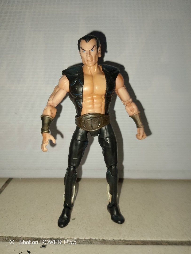 Marvel Legends Namor (Category: Figurines & Statues) located in Manila. Submitted by mendozajar47609 (Listing ID 1466563110, Image 1). Description: - Character: Namor from Marvel Legends - Outfit: Classic black sleeveless tunic, gold bracers, and matching belt with large buckle - Features: Fully articulated arms and legs, iconic pointy ears - Condition: Loose figure only, no accessories included - Perfect for: Marvel collectors, display, or custo