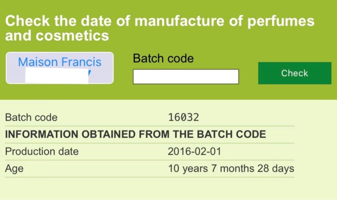 MFK Oud 70ml Batch 2016 Old Form (Category: Fragrance & Deodorants) located in Manila. Submitted by sebastian042005 (Listing ID 1466449142, Image 2). Description: - Authentic Maison Francis Kurkdjian Oud (70ml bottle) - Juice level: Approx. 50-55ml remaining - Batch Code: 16032 (Production Date: February 2016) - Rare old formulation with classic gold cap and vintage label details - Properly stored away from direct light and heat - Perfect for col