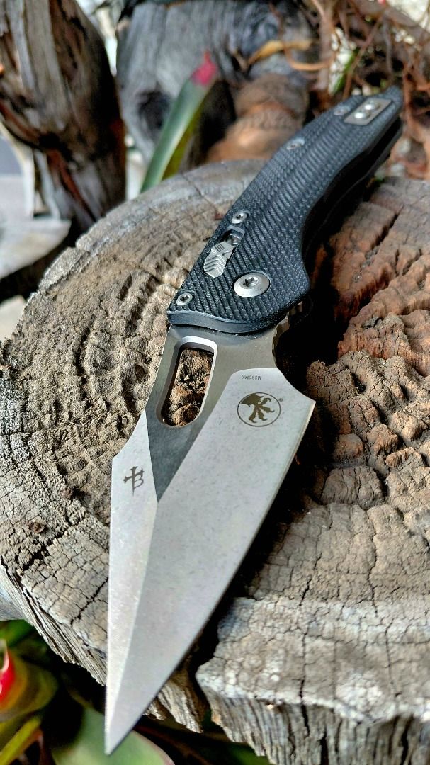 Microtech Stitch Folding Knife M390MK Blade (Category: Knives & Chopping Boards) located in Mandaluyong City. Submitted by rcrealistic1970 (Listing ID 1466562513, Image 3). Description: - Authentic Microtech Stitch tactical folding knife - Premium M390MK steel compound-ground blade with custom maker logo - Textured black G-10 handle scales for a secure, solid grip - Sturdy and reliable crossbar lock mechanism - Smooth manual opening via blade spi