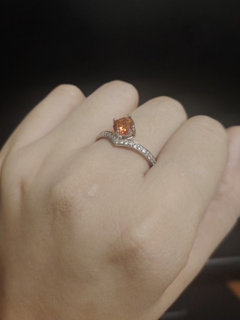 Moissanite Deep Orange colored ring (Category: Rings) located in Caloocan City. Submitted by cherishedfinds (Listing ID 1466429922, Image 3). Description: - Tested Moissanite ring (pass diamond tester) - Adjustable - 18K White Gold plated - 550 each 😍 - Perfect for dummy engagement/wedding ring - Spend 500, get a freebie 🎁 You may add items from my other listings 💯.
