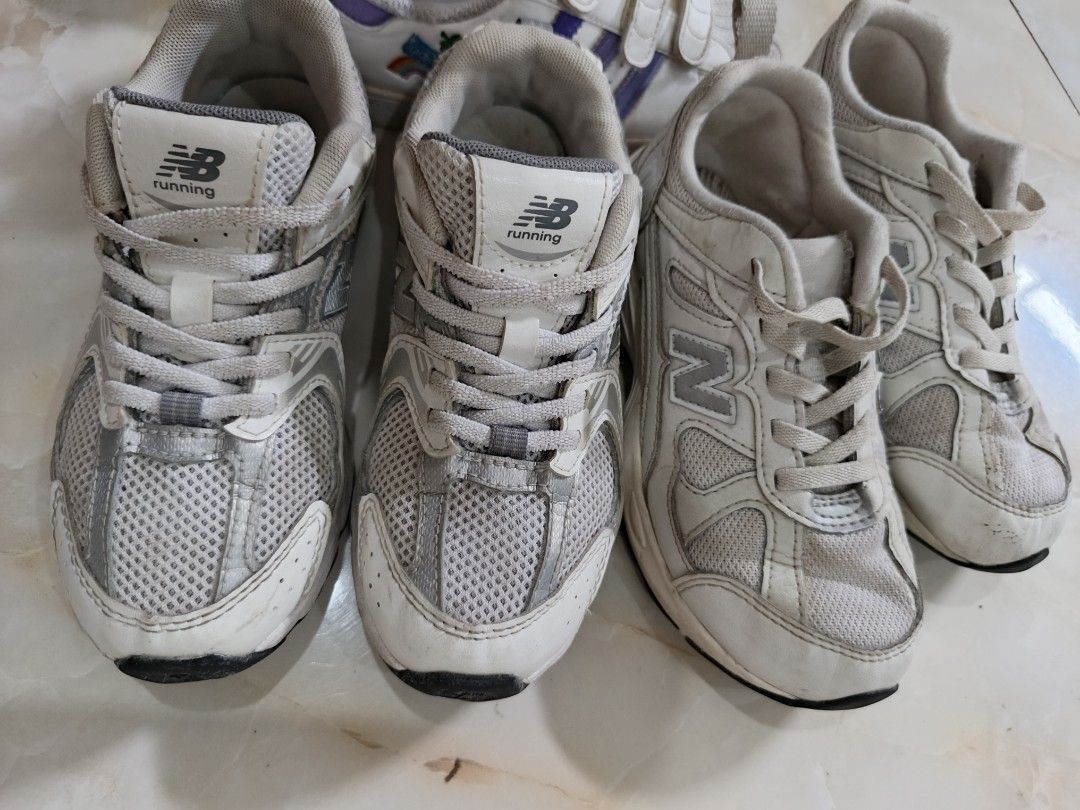 NB, Adi shoes (Category: Babies & Kids Fashion) located in Zamboanga. Submitted by mbal09 (Listing ID 1466407422, Image 2). Description: take all for 650, kayo na po maglinis ng mga shoes. Size US13 (18.5cm insole) Preloved, with sign of normal usage..