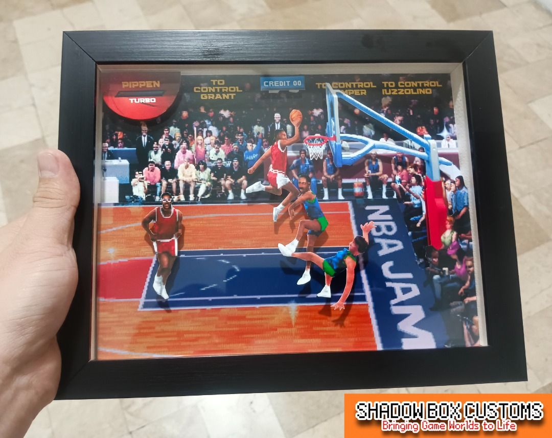 NBA Jam Retro Video Game Shadow Box (Category: Nintendo) located in Quezon City. Submitted by natzuki10 (Listing ID 1466368671, Image 1). Description: NBA Jam Retro Video Game Shadow Box Height: 8 inches Width: 10 inches *Handmade Pixel Shadow Boxes *Accepting Customized Designs *Perfect for Gamers & Collectors #videogames #roomdecor #collection #gamer #gift .