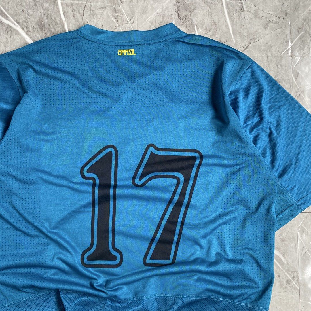 Nike Brazil Jersey (Category: Activewear) located in Naga. Submitted by wanderingtreasures.ph1 (Listing ID 1466515295, Image 3). Description: Nike Brazil Jersey Condition 9/10 Color rate 9.8/10 Embroidered Brazil / Swoosh L-XL size Width 22.5 / Length 29.5 Minimal issue on front print php + sf 📩.