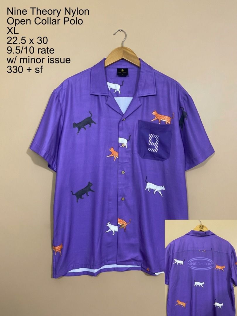 Nine Theory AOP Nylon Open Collar Polo (Category: Tshirts & Polo Shirts ) located in Cadiz. Submitted by davidspothead (Listing ID 1466364196, Image 1). Description: XL on tag Width 22.5" Length 30" 9.5/10 rate w/ minor issue.