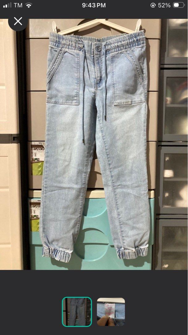 No Boundaries Denim Joggers Light Wash Size M (Category: Jeans) located in Meycauayan. Submitted by prettycloset.0310 (Listing ID 1466484694, Image 1). Description: - Brand: No Boundaries - Size: Medium (7-9) - Color/Wash: Light wash denim - Fit & Comfort: Elastic waistband with adjustable drawstring and gathered ankle cuffs - Features: Convenient front utility pockets - Style: Casual, perfect for everyday wear - Origin: Made in China.