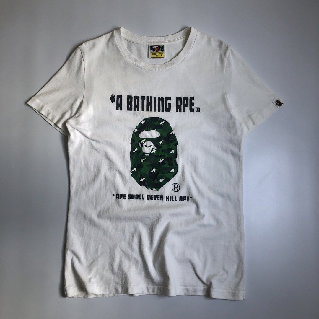 OG Bape “APE SHALL NEVER KILL APE” Tee (Category: Activewear) located in Caloocan City. Submitted by nothin2somethingallery (Listing ID 1466391063, Image 1). Description: OG Bape “Ape Shall Never Kill Ape” Tee 17.5/26 | CR 9/10 GOOD CONDI | sign of usage ₱900🏷️ Binangonan Rizal📍 .