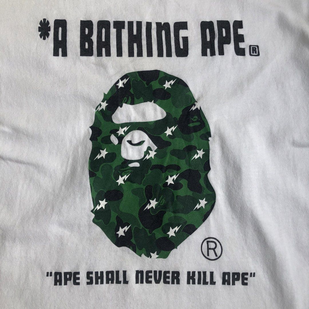 OG Bape “APE SHALL NEVER KILL APE” Tee (Category: Activewear) located in Caloocan City. Submitted by nothin2somethingallery (Listing ID 1466391063, Image 2). Description: OG Bape “Ape Shall Never Kill Ape” Tee 17.5/26 | CR 9/10 GOOD CONDI | sign of usage ₱900🏷️ Binangonan Rizal📍 .