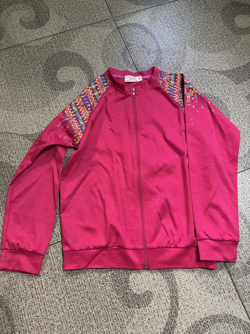 Orange Juice Pink Zip Jacket with Pixel Pattern (Category: Coats, Jackets and Outerwear) located in Manila. Submitted by jochelle2468 (Listing ID 1466431584, Image 1). Description: - Brand: Orange Juice -NEED IRONING -NO ISSUE OR DAMAGE Size: Small perfect for age 7 and up! Bright pink with pixel mosaic pattern on sleeves. Full front zipper. Negotiable ₱250.