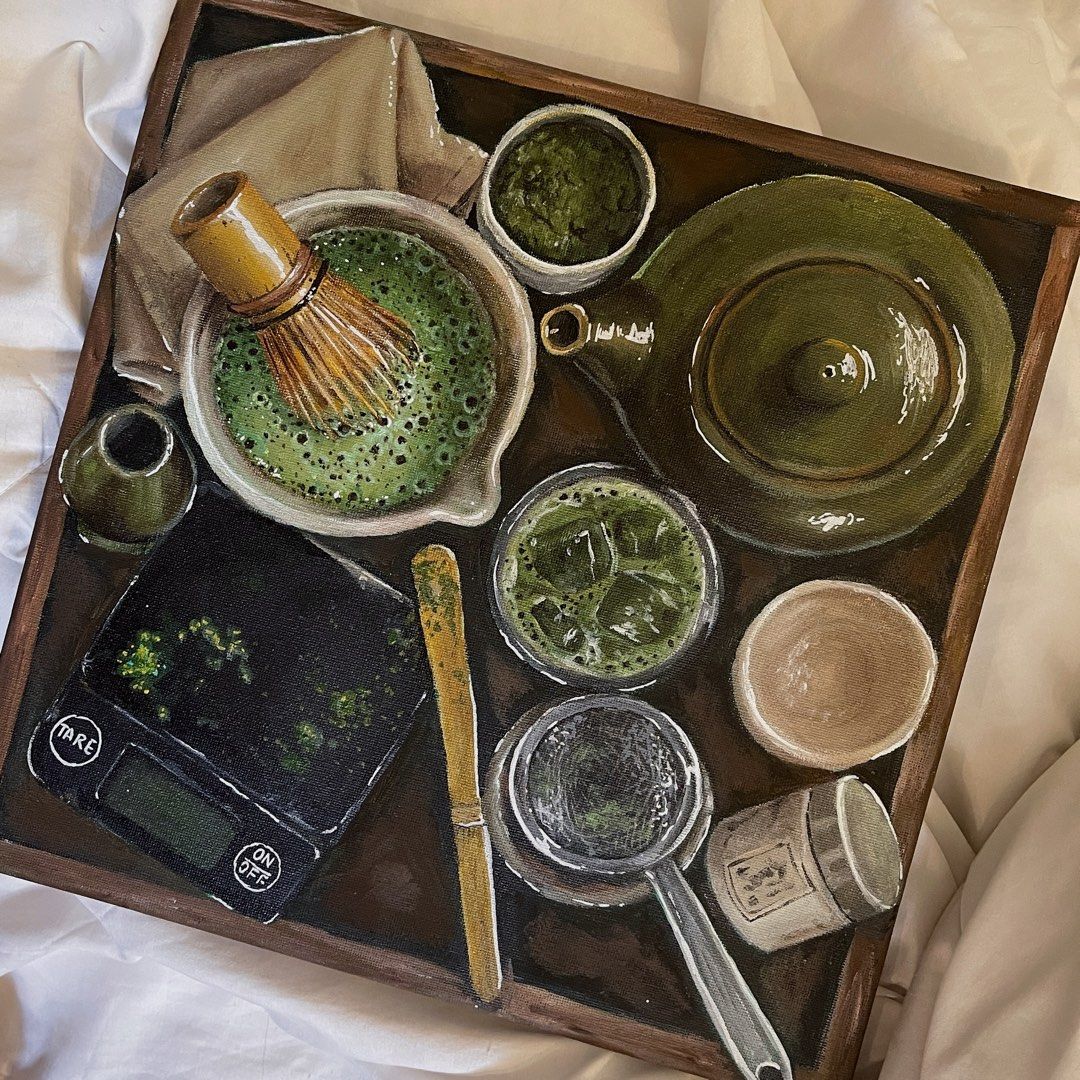 Original Acrylic Painting - Matcha Set (Category: Art & Prints) located in Paranaque City. Submitted by gonie (Listing ID 1466451667, Image 1). Description: - Original acrylic painting on 30x 30cm stretched canvas .