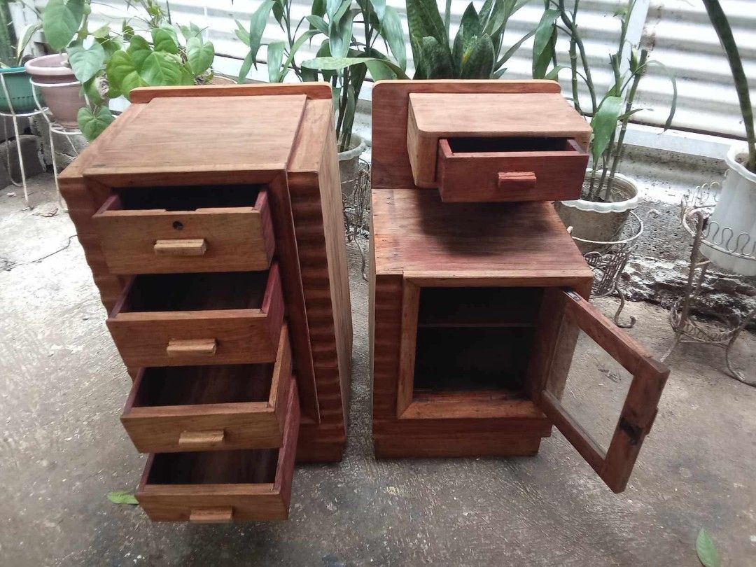 Pair of Bedside table (Category: Other Home Furniture) located in Rizal. Submitted by mommykiee (Listing ID 1466402018, Image 2). Description: Pair of bedside table Made of solid narra wood Size: L17 W16 H30inch. Stripped & varnished Will install new key before pickup / delivery Price: 9,500 pair.