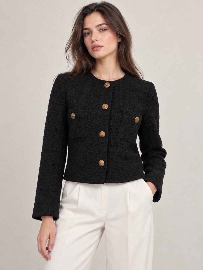 Parisian Ba&sh Inspired Gold-Button Tweed Jacket (Category: Coats, Jackets and Outerwear) located in Baguio. Submitted by twinniesnco (Listing ID 1466380955, Image 1). Description: Parisian Ba&sh-Inspired Gold-Button Tweed Jacket Medium Brand: Choose MSL.