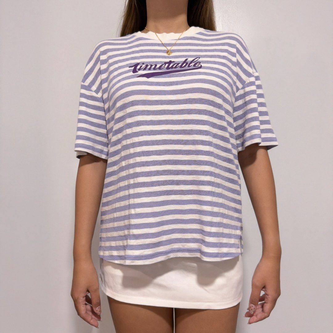 pastel purple striped shirt (Category: Shirts) located in Cebu City. Submitted by cuteoncue (Listing ID 1466407114, Image 3). Description: small-large highly stretchable please see last photo for barely visible washable stain. the item was freshly laundered but not soaked or stain-treated..