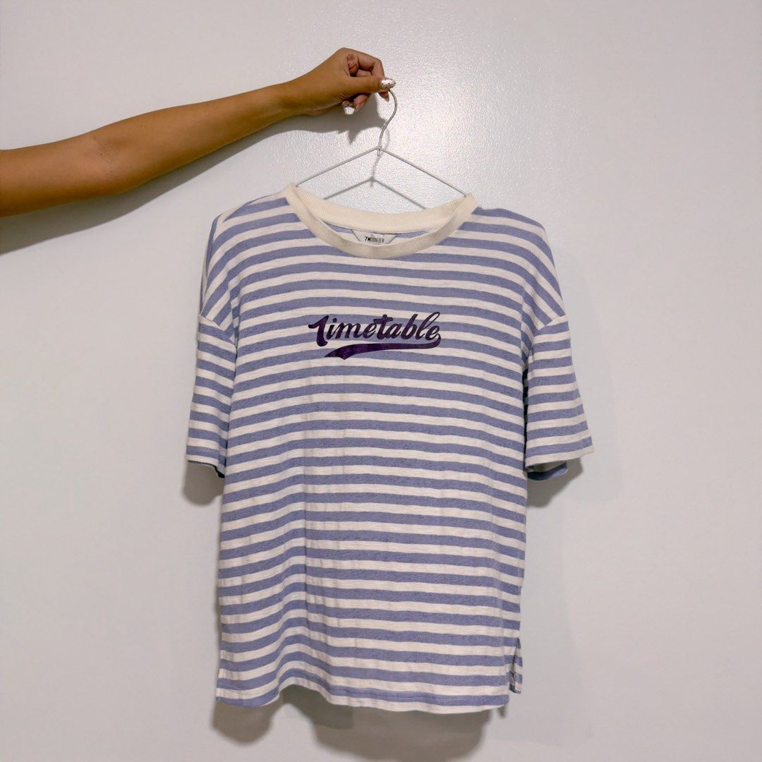 pastel purple striped shirt (Category: Shirts) located in Cebu City. Submitted by cuteoncue (Listing ID 1466407114, Image 2). Description: small-large highly stretchable please see last photo for barely visible washable stain. the item was freshly laundered but not soaked or stain-treated..