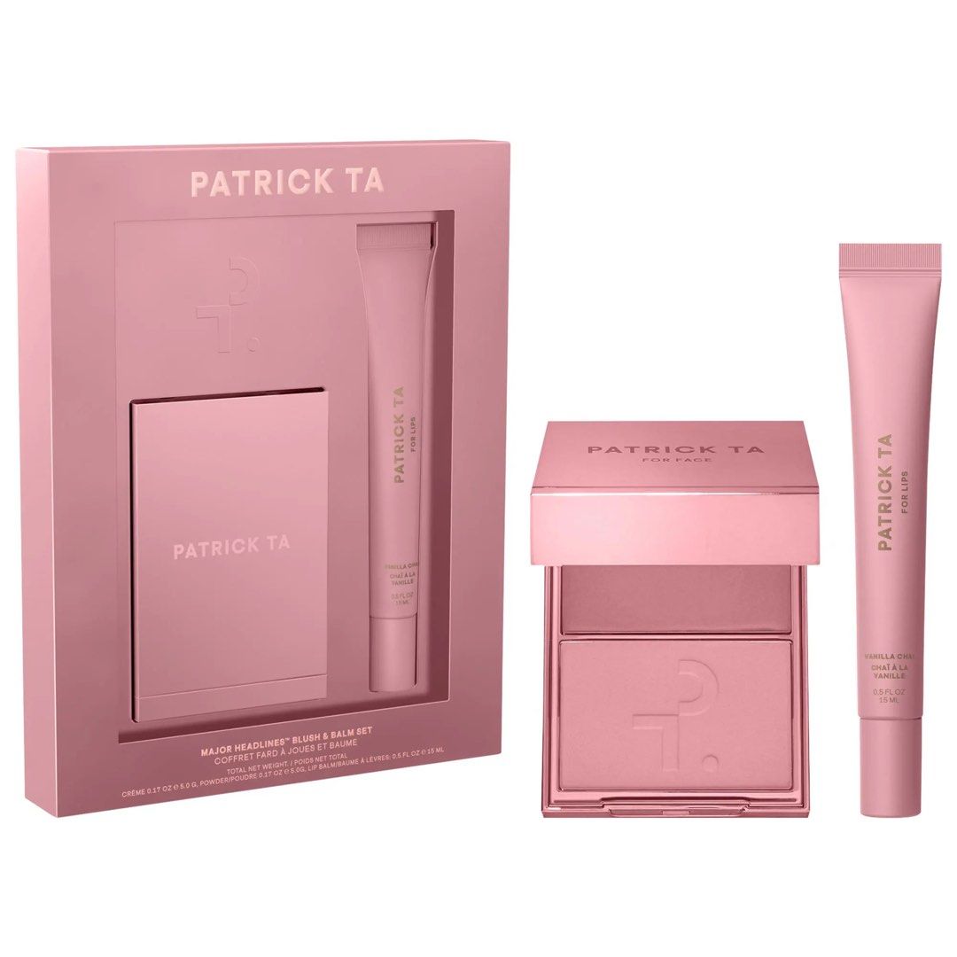 PATRICK TA — USA PASABUY 🇺🇸 (Category: Makeup) located in Manila. Submitted by gotchafinds.ph (Listing ID 1466454772, Image 1). Description: PATRICK TA — USA PASABUY 🇺🇸 Major Headlines Double-Take Crème & Powder Blush Duo & Lip Balm Makeup Gift Set ♡ Something Sweet Blush: Something Sweet — soft rosy pink Lip Balm: Vanilla Chai — soft rosy pink ♡ Something Spicy Blush: Something Spicy — soft warm mocha Lip Balm: Gingerbread Latte — soft warm 