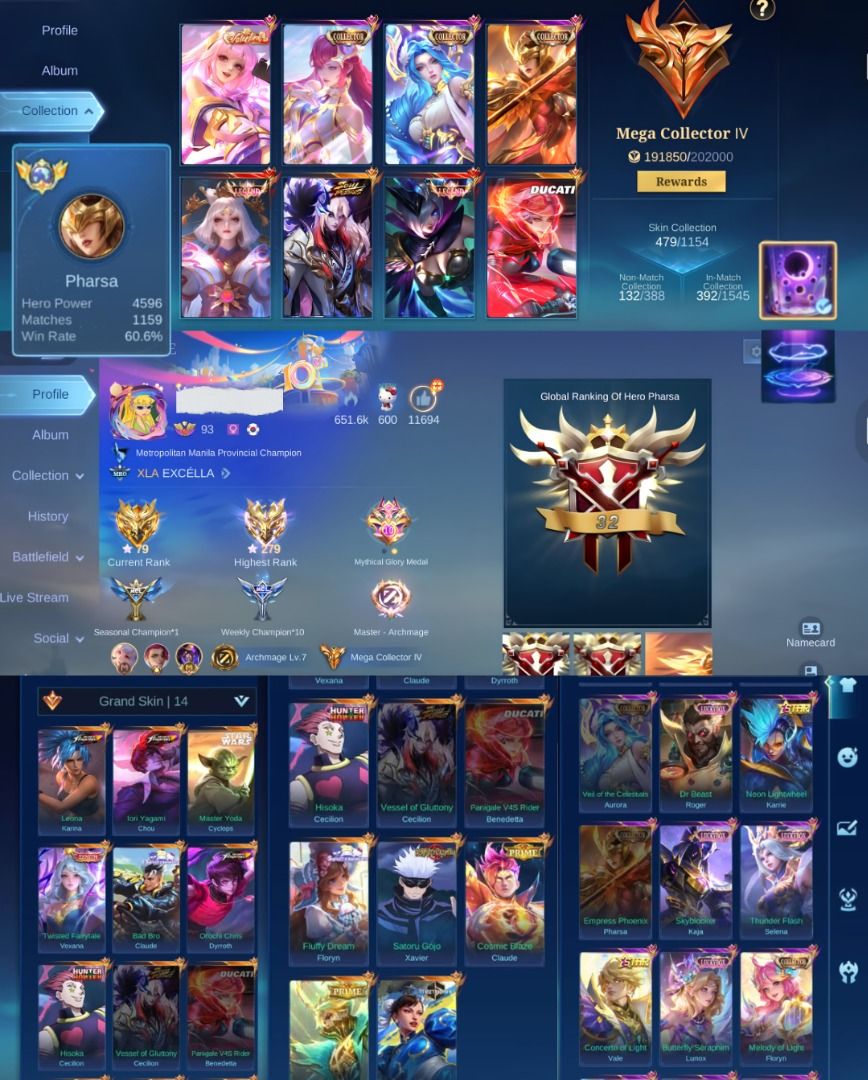 Personal Mobile Legends Account | MAGE Main (Category: Others) located in Paranaque City. Submitted by quickforest.3613ce (Listing ID 1466503328, Image 1). Description: ୨୧ ˚₊‧ SELLING MY PERSONAL ACCOUNT ‧₊˚ ୨୧ 💗 IMMO: Highest 279 🎀 NON-BM — complete info, no lost issues 🌷 RFS: Quitting 💸 PRICE: ₱13,000 negotiable 🤝 G! MM sikat preferred ♡ 🪽 PHARSA MAIN 🏆 Has Global Badge ✨ Missing only Starlight & Neobeast 🎀 2 Epic Recalls + many more go
