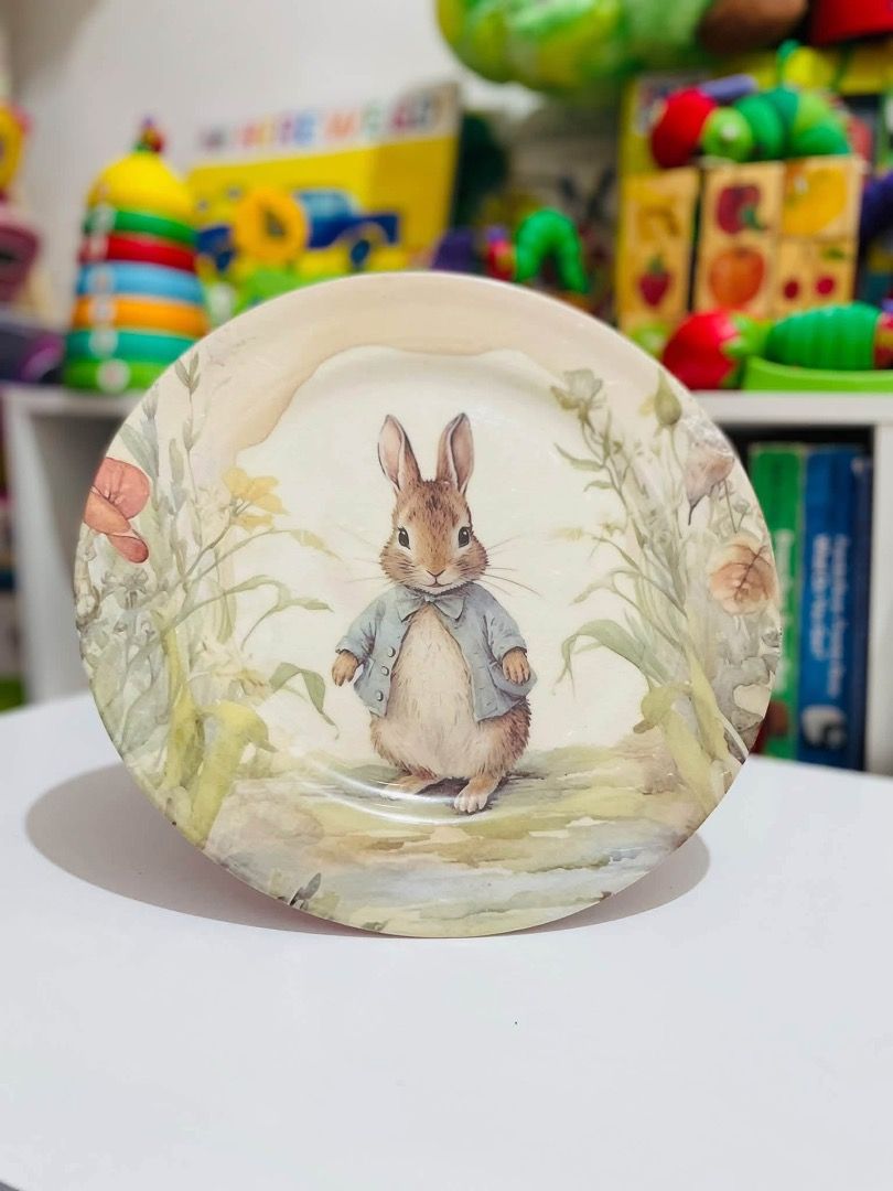 PETER RABBIT - PLATE (Category: Weaning & Toddler Feeding) located in Pasig City. Submitted by pleastellastory (Listing ID 1466552252, Image 2). Description: Adorable Peter Rabbit melamine plates featuring a classic storybook illustration. Lightweight, shatter-resistant, and completely kid-safe! Perfect for toddler meals, picnics, or everyday dining. Please do not microwave. Handwash only!.