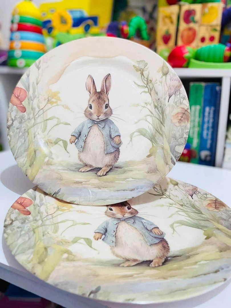PETER RABBIT - PLATE (Category: Weaning & Toddler Feeding) located in Pasig City. Submitted by pleastellastory (Listing ID 1466552252, Image 1). Description: Adorable Peter Rabbit melamine plates featuring a classic storybook illustration. Lightweight, shatter-resistant, and completely kid-safe! Perfect for toddler meals, picnics, or everyday dining. Please do not microwave. Handwash only!.
