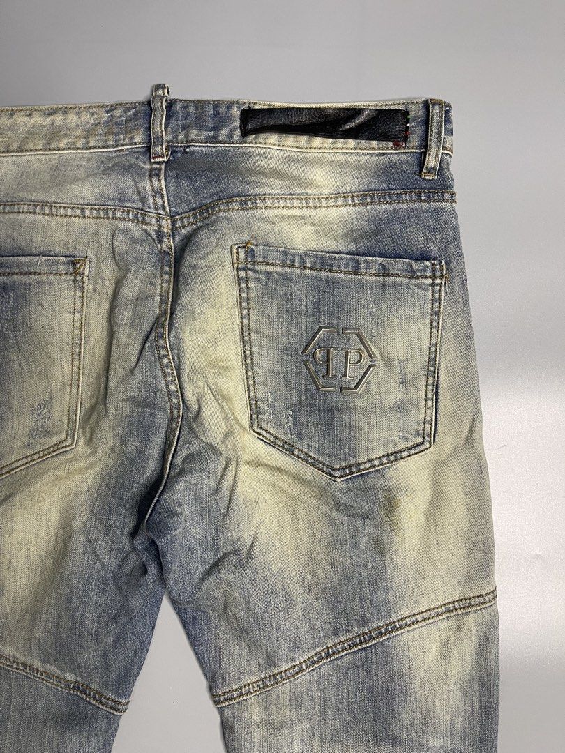 Philipp Plein Biker Jeans (Category: Jeans) located in Pagadian. Submitted by thrift.wrld (Listing ID 1466416509, Image 3). Description: [Available] Philipp Plein Biker Jeans Dimensions: • Waist: 35 • Length: 43 • Thigh: 12.5 • Hem: 7 • Mine: 1,300 + ₱9O shipping fee (sf) Details: • washable stain .