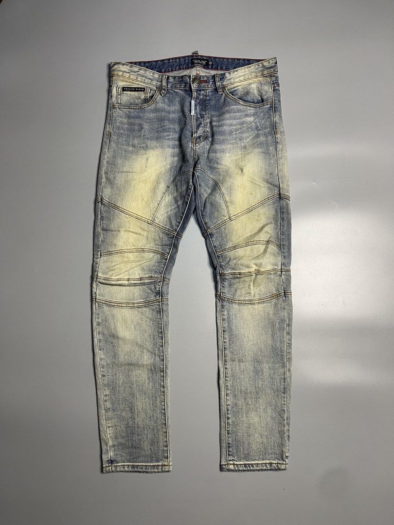 Philipp Plein Biker Jeans (Category: Jeans) located in Pagadian. Submitted by thrift.wrld (Listing ID 1466416509, Image 1). Description: [Available] Philipp Plein Biker Jeans Dimensions: • Waist: 35 • Length: 43 • Thigh: 12.5 • Hem: 7 • Mine: 1,300 + ₱9O shipping fee (sf) Details: • washable stain .