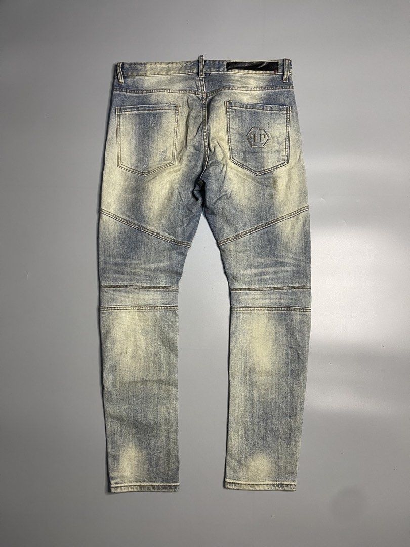 Philipp Plein Biker Jeans (Category: Jeans) located in Pagadian. Submitted by thrift.wrld (Listing ID 1466416509, Image 2). Description: [Available] Philipp Plein Biker Jeans Dimensions: • Waist: 35 • Length: 43 • Thigh: 12.5 • Hem: 7 • Mine: 1,300 + ₱9O shipping fee (sf) Details: • washable stain .