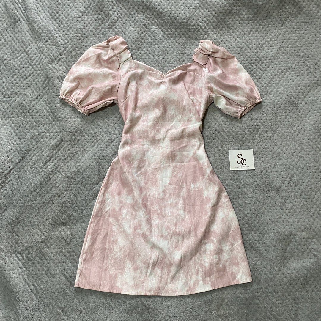 Pink dress tie in back (Category: Dresses) located in Ajuy. Submitted by savvyclassics (Listing ID 1466354740, Image 1). Description: small W:14 L:31 min stain in lace.