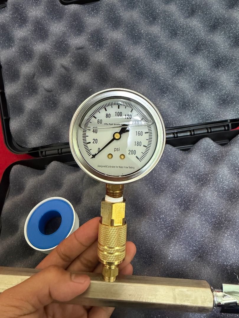 Pitot Gauge Kit (Category: Industrial Equipment) located in Caloocan City. Submitted by lsiincmain (Listing ID 1466380411, Image 1). Description: Pitot Gauge Kit – 200 PSI For fire hydrant flow testing and discharge measurement. New England Manufacturing (USA) – Model 201 ✔️ 200 PSI liquid-filled gauge ✔️ Quick-disconnect fitting ✔️ Rotating gauge for easy viewing ✔️ Includes handle, metal blade, Teflon tape & carrying case Ideal for fire protect