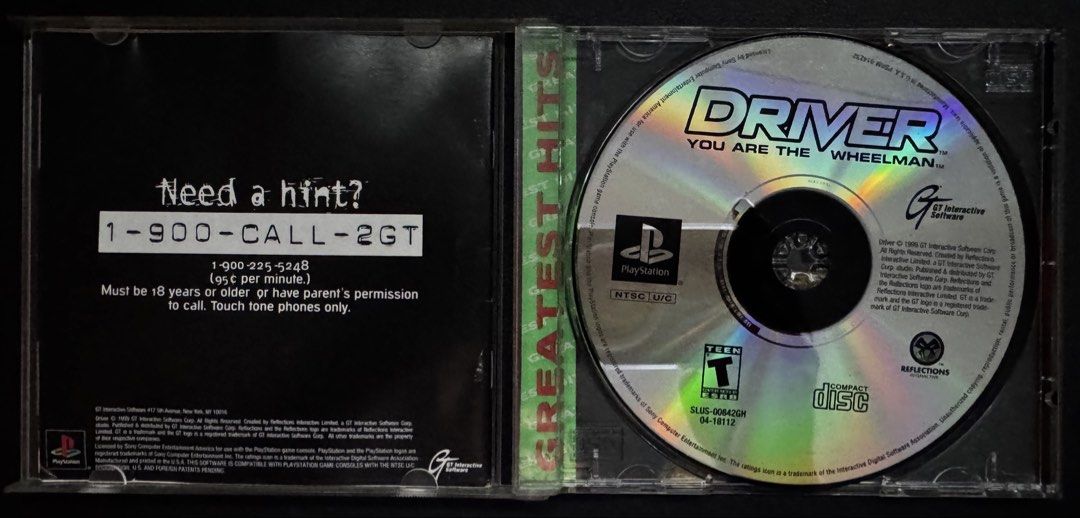 PlayStation (PS1) Game - Driver (Greatest Hits Version) NTSC-U/C (Category: PlayStation) located in Taytay. Submitted by liekoi08 (Listing ID 1466434690, Image 2). Description: NOTE: COMPLETE IN BOX CONDITION. For collectors looking for a flawless copy to complete their PlayStation collection, as well as classic racing/action fans and enthusiasts. Game case, original green Greatest Hits insert, and instruction manual are completely intact with on