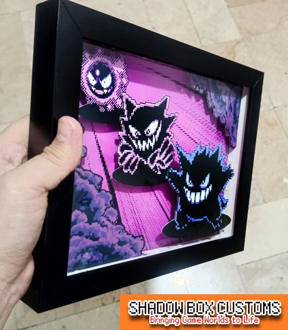 Pokemon Gengar Evolution Line Video Game Shadow Box, Video Gaming ...