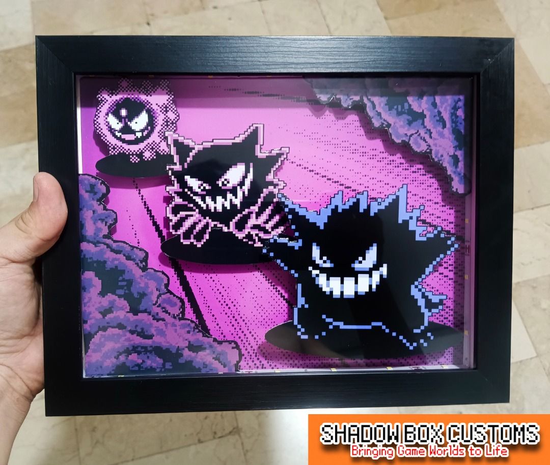 Pokemon Gengar Evolution Line Video Game Shadow Box, Video Gaming ...
