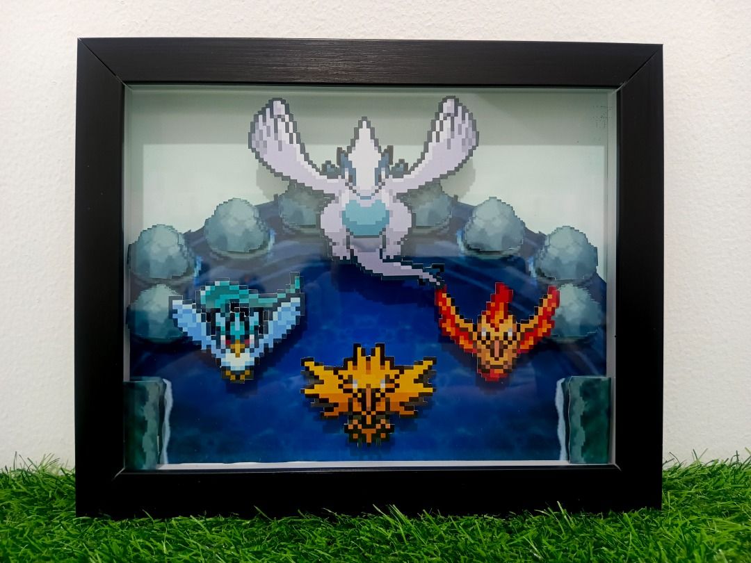 Pokemon Legendary Birds Video Game Shadow Box (Category: Nintendo) located in Quezon City. Submitted by natzuki10 (Listing ID 1466361464, Image 3). Description: Pokemon Legendary Birds Video Game Shadow Box Height: 8 inches Width: 10 inches 750 w/o lights 920 w/ lights *Handmade Pixel Shadow Boxes *Accepting Customized Designs *Perfect for Gamers & Collectors #videogames #nintendo #roomdecor #collection #gamer #gift .