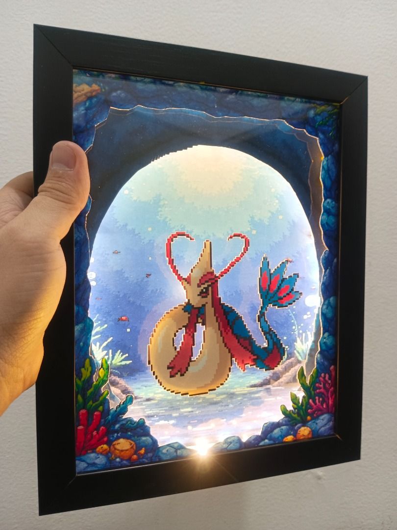Pokemon Milotic Video Game Shadow Box (Category: Nintendo) located in Quezon City. Submitted by natzuki10 (Listing ID 1466363580, Image 2). Description: Pokemon Milotic Video Game Shadow Box Height: 10 inches Width: 8 inches *Handmade Pixel Shadow Boxes *Accepting Customized Designs *Perfect for Gamers & Collectors #videogames #nintendo #roomdecor #collection #gamer #gift .