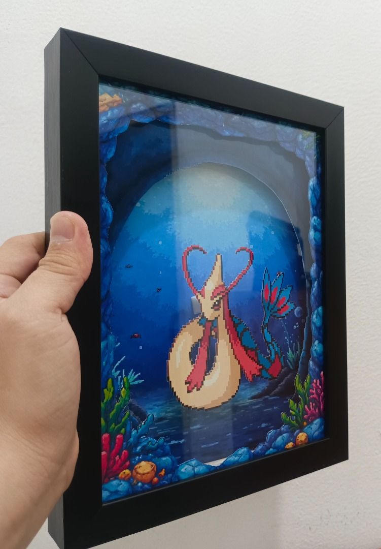 Pokemon Milotic Video Game Shadow Box (Category: Nintendo) located in Quezon City. Submitted by natzuki10 (Listing ID 1466363580, Image 3). Description: Pokemon Milotic Video Game Shadow Box Height: 10 inches Width: 8 inches *Handmade Pixel Shadow Boxes *Accepting Customized Designs *Perfect for Gamers & Collectors #videogames #nintendo #roomdecor #collection #gamer #gift .