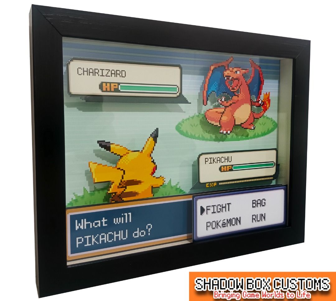 Pokemon Pikachu vs Charizard Battle Shadow Box (Category: Nintendo) located in Quezon City. Submitted by natzuki10 (Listing ID 1466368088, Image 3). Description: Pokemon Pikachu vs Charizard Battle Shadow Box Height: 8 inches Width: 10 inches *Handmade Pixel Shadow Boxes *Accepting Customized Designs *Perfect for Gamers & Collectors #videogames #roomdecor #collection #gamer #gift .