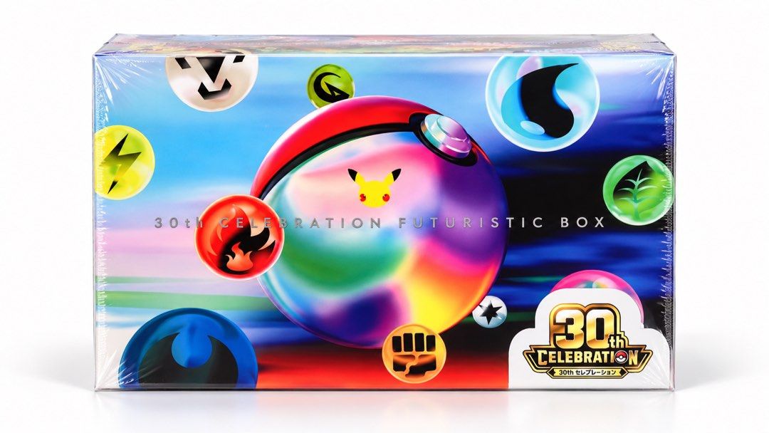 Pokémon 30th Celebration Booster Box Japanese (Category: Card Boxes & Cases) located in Makati City. Submitted by dee_online888 (Listing ID 1466421133, Image 1). Description: Sealed 30th Celebration Futuristic Box and five individual 30th Celebration booster boxes. These Japanese Pokémon TCG products feature iconic artwork including Pikachu, Mew, and Mewtwo. Each box contains packs with random cards, perfect for collectors looking to celebrate th