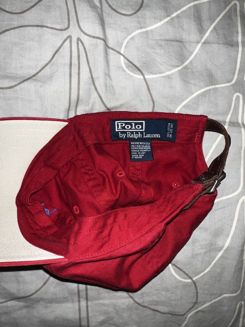Polo Ralph Lauren Red Cap (Category: Caps & Hats) located in Makati City. Submitted by arbbote (Listing ID 1466368164, Image 3). Description: - Still in good condition - Blue logo - Leather strap - One size fits all Message for more photos MOP: GCash/GoTyme .