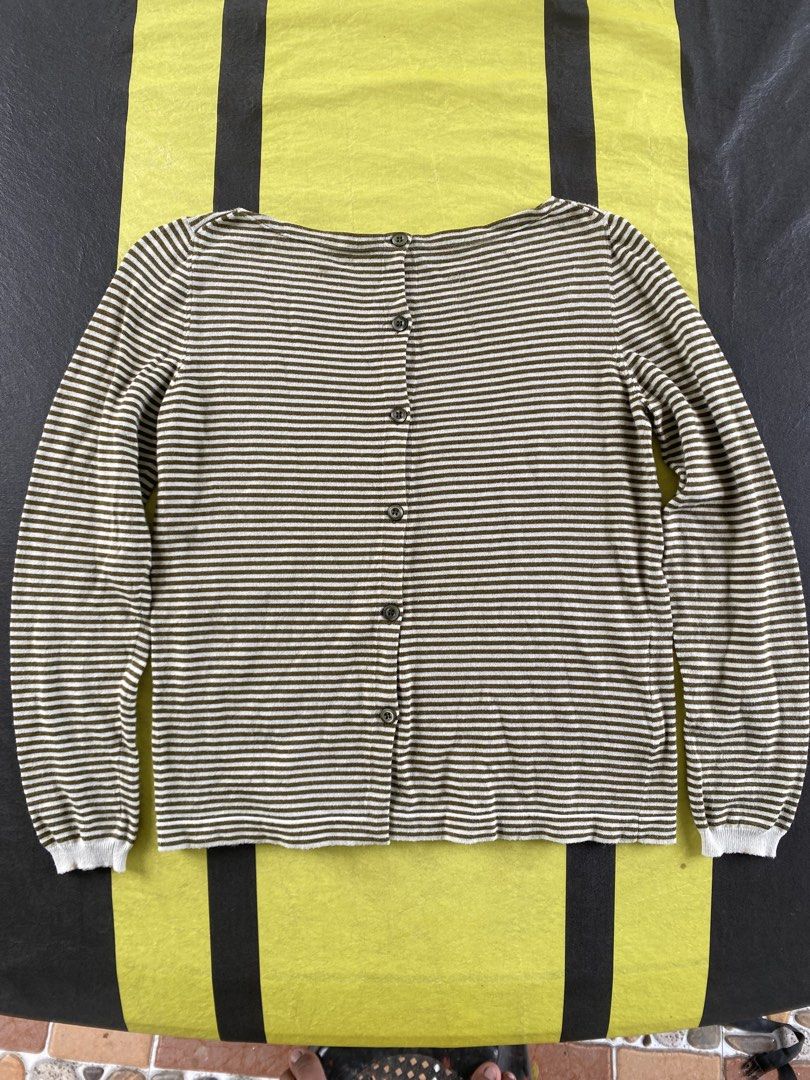 PRADA BACK BUTTON STRIPED LONG SLEEVE (Category: Longsleeves) located in Tagbilaran City. Submitted by we_thrift (Listing ID 1466350484, Image 2). Description: Size 40 Width:17.5 Length:20.5 Cut washtag.